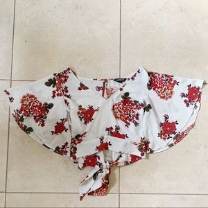 Express Open Back Floral Kimono Crop Top